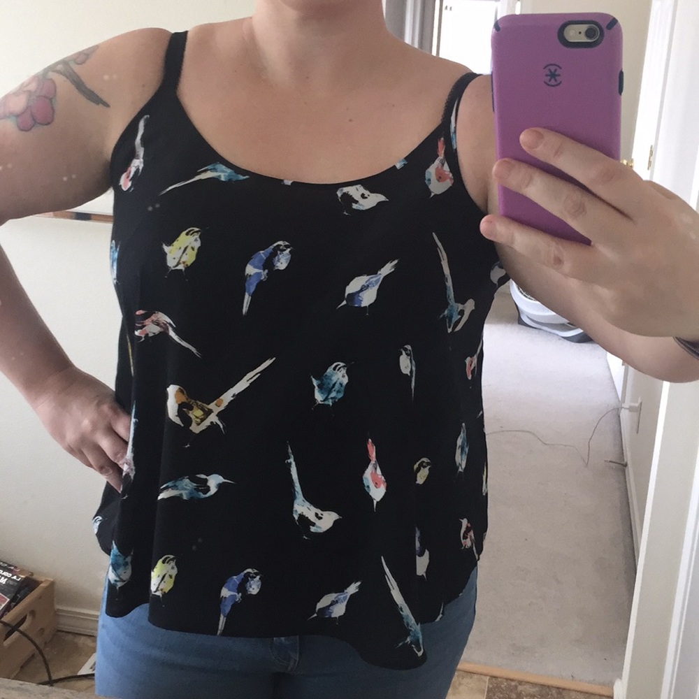 Black tank top with birds
